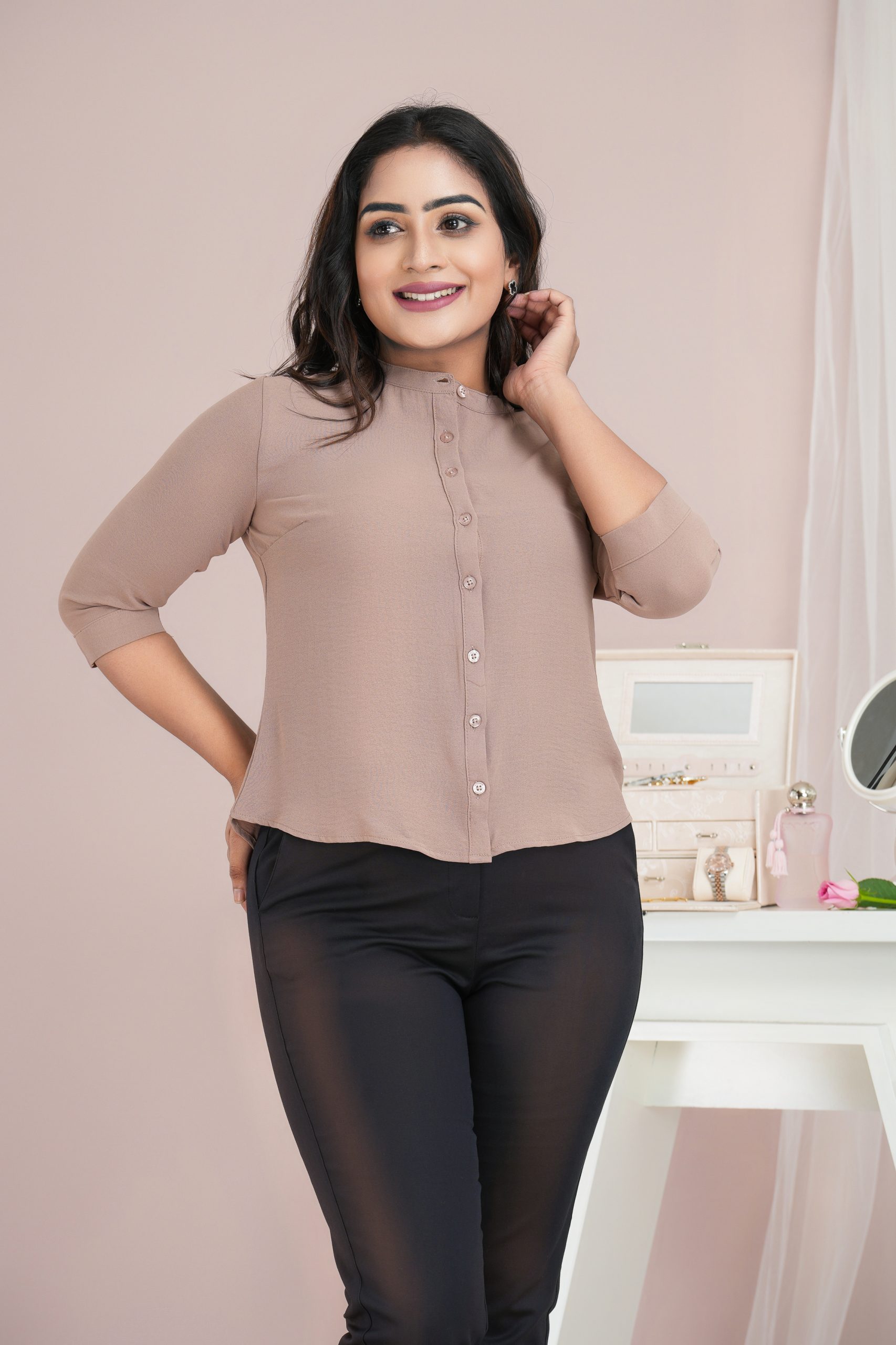 Chinese Collared Button Up Shirt Blouse - Image 2