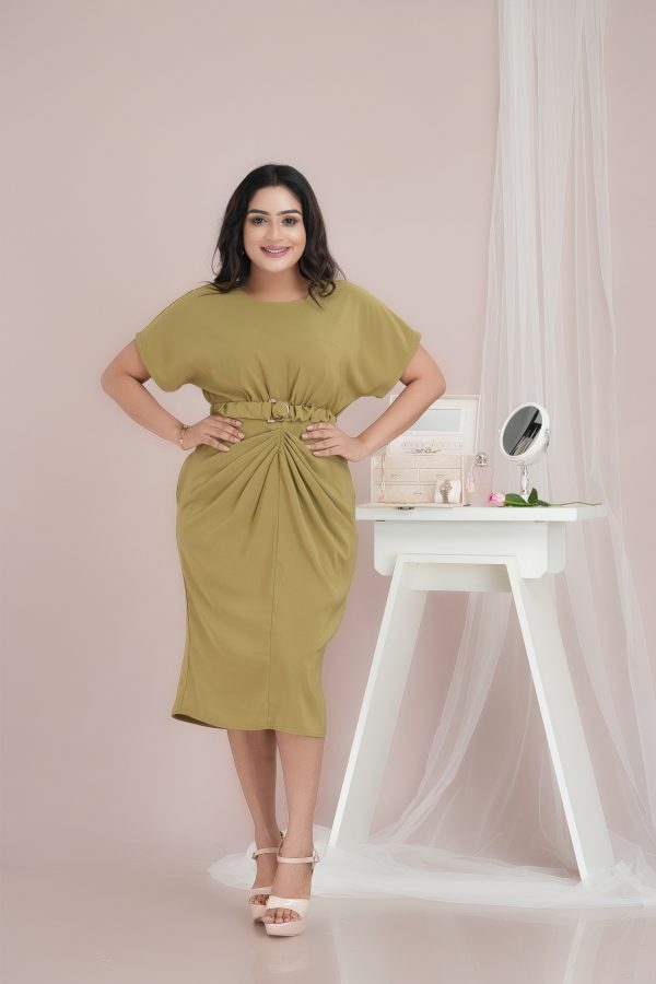 Front Pleat Detailed Belted Short Dress - Image 3