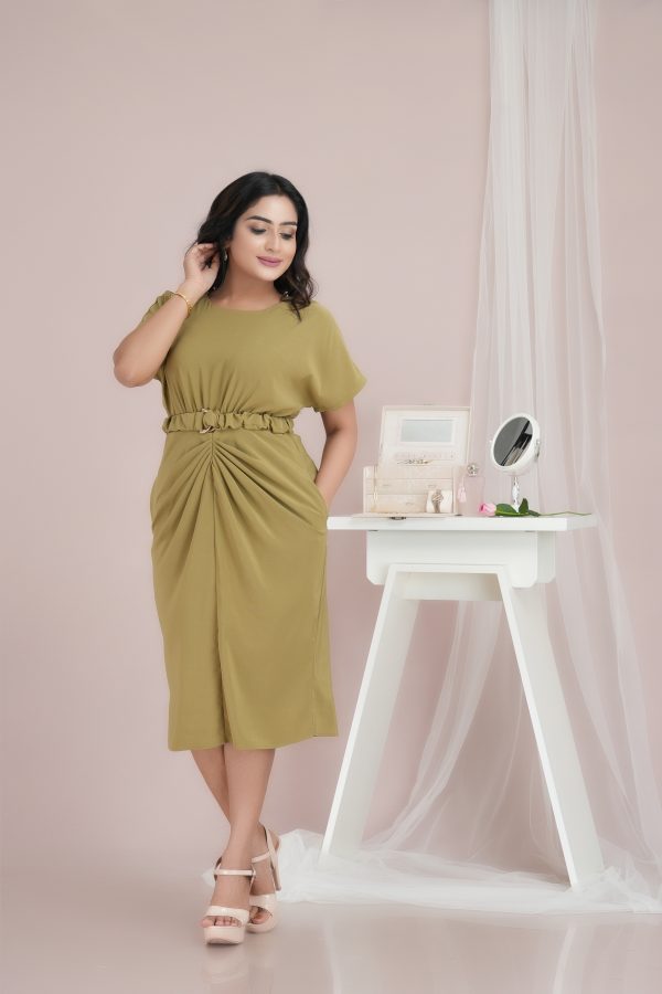 Front Pleat Detailed Belted Short Dress - Image 2
