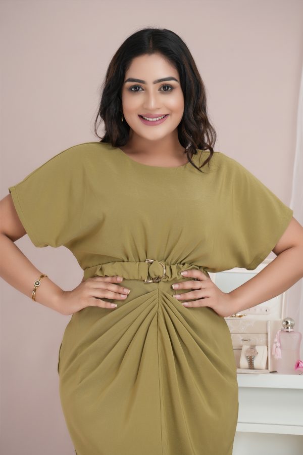 Front Pleat Detailed Belted Short Dress - Image 4