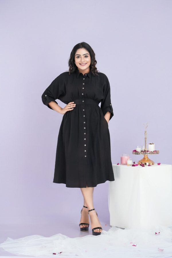 Back Waist Elasticated Button Up Midi Shirt Dress - Image 2