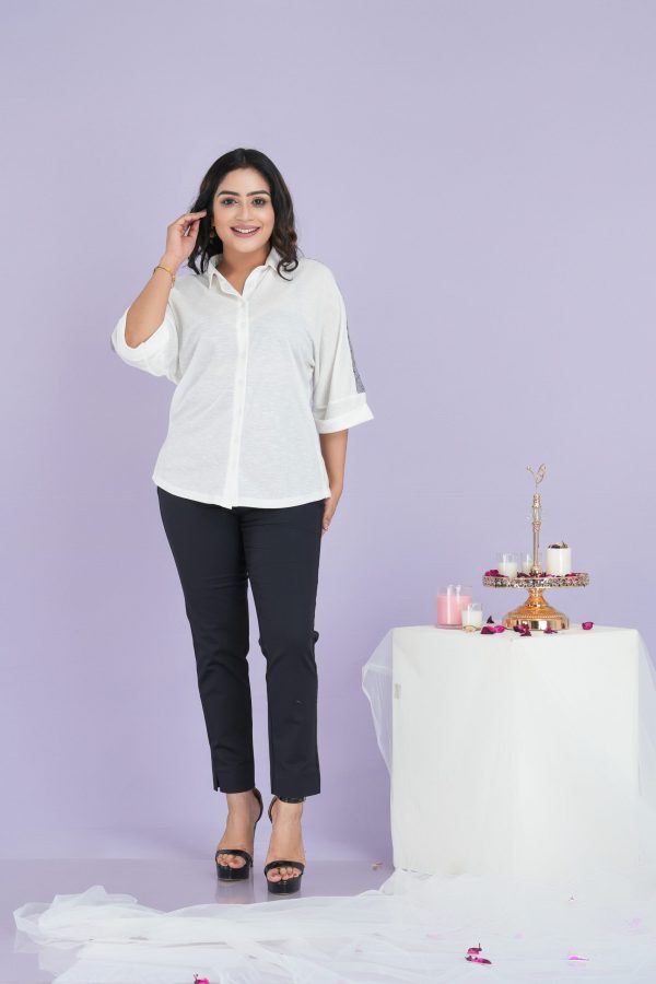 Back Yoke Lace Detailed Loosefit Button Up Shirt Blouse - Image 4