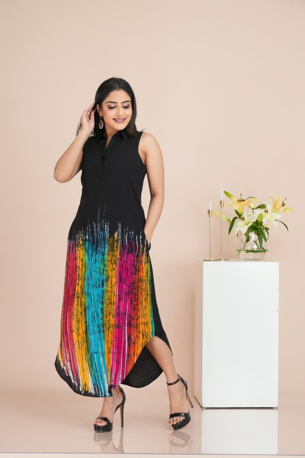 Ombre Printed Sleeveless Batik Maxi Dress