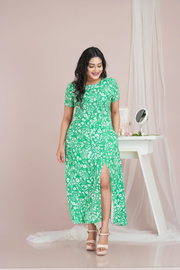 Floral Patterned Front Slit Detailed Maxi Dress - Image 5