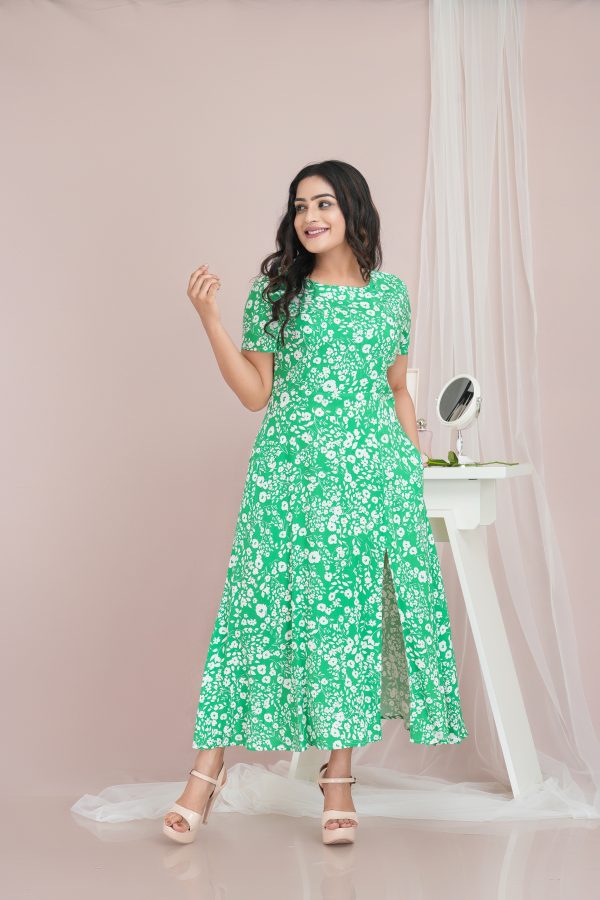 Floral Patterned Front Slit Detailed Maxi Dress - Image 4
