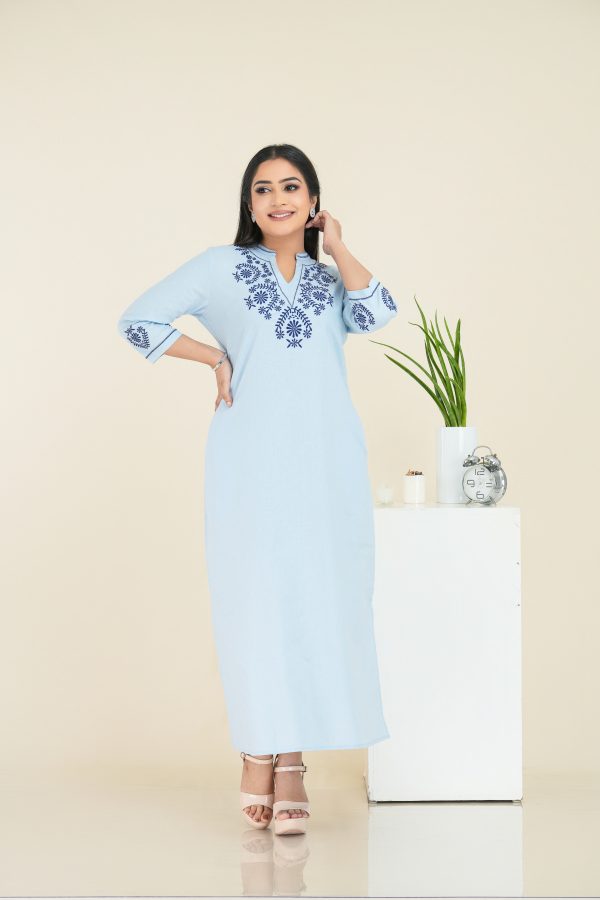 Floral Embroidered Chinese Collared Maxi Dress - Image 4