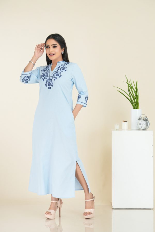 Floral Embroidered Chinese Collared Maxi Dress - Image 3