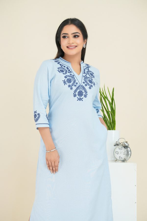 Floral Embroidered Chinese Collared Maxi Dress - Image 2