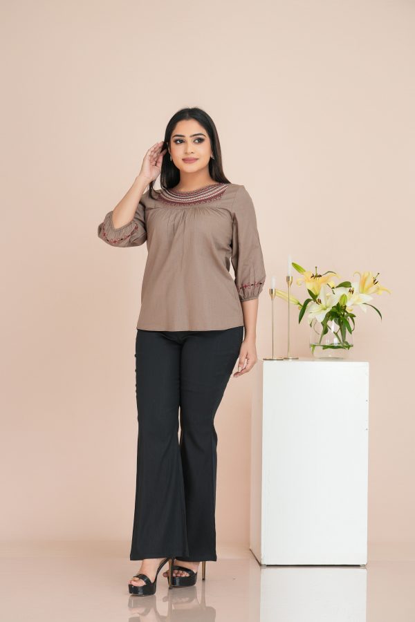 Yoke & Sleeve Embroidered Blouse Top - Image 2