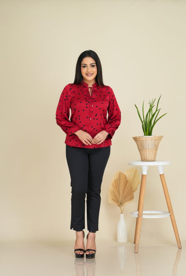 Polka Dot collar tie-up Long Sleeved Top - Image 4