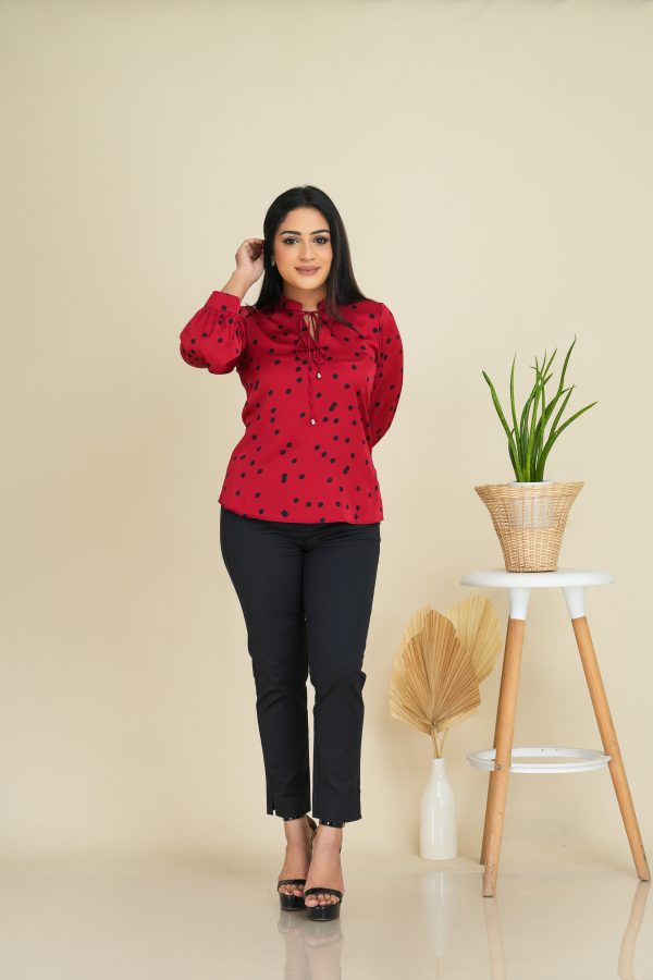 Polka Dot collar tie-up Long Sleeved Top - Image 3