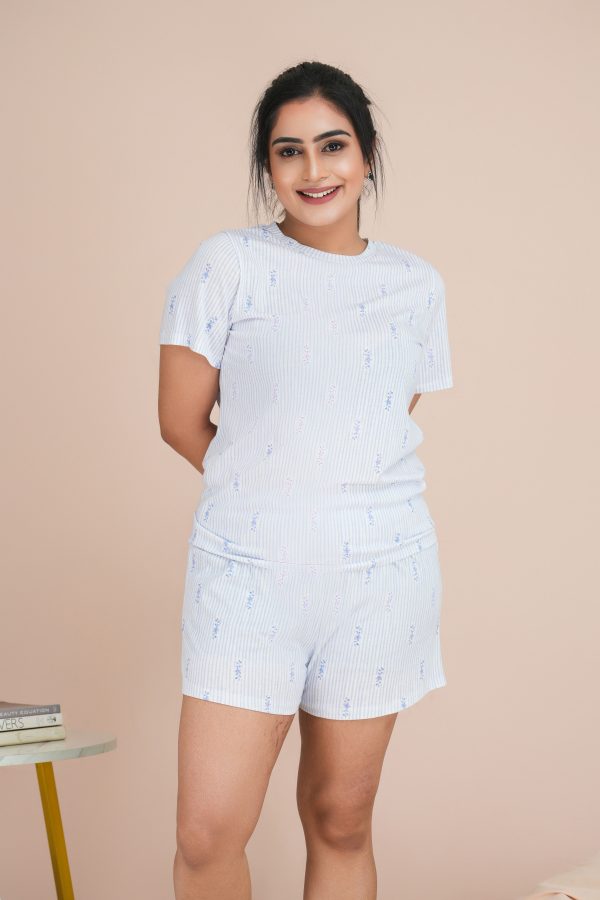 Striped Floral Patterned T-shirt & Short Pyjama set - Image 3