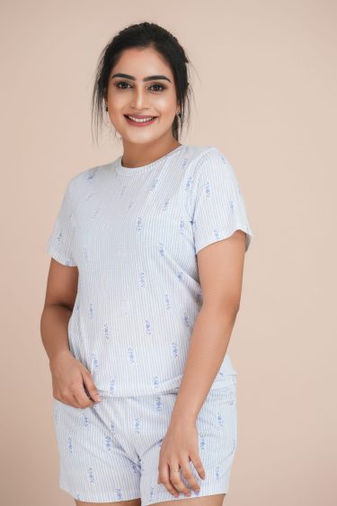 Striped Floral Patterned T-shirt & Short Pyjama set