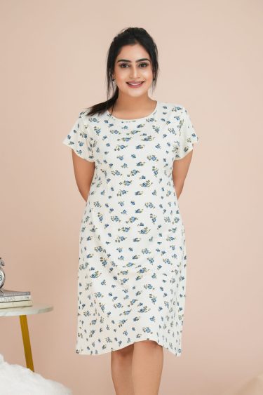 Floral Patterned Crew-necked Night Dress