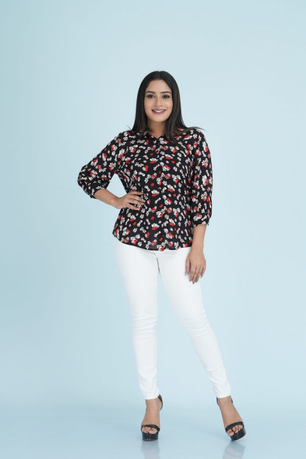 Floral Patterned Button Up Raglan Sleeved Top - Image 4
