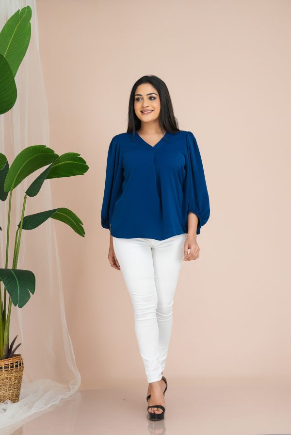 Pleat Detailed Bishop Sleeved Top - Image 4