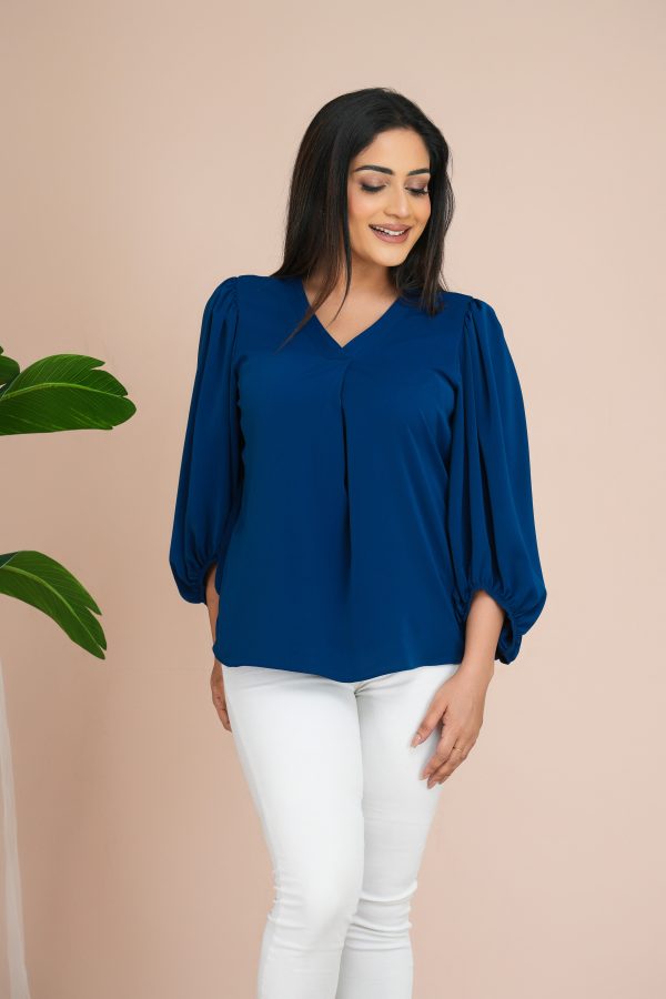 Pleat Detailed Bishop Sleeved Top - Image 2