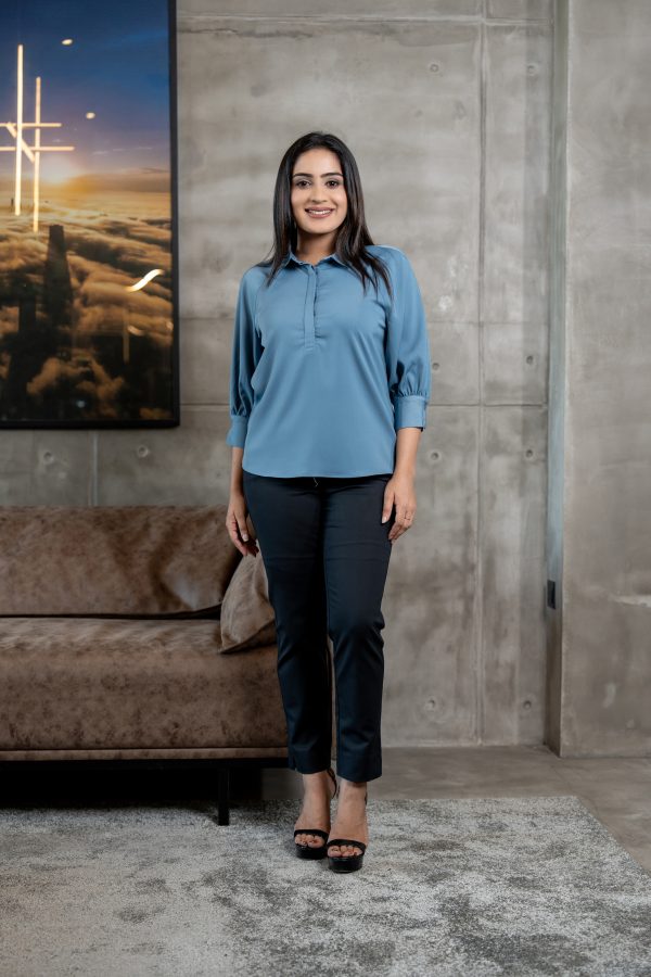 Raglan Sleeved Shirt Collared Top - Image 2