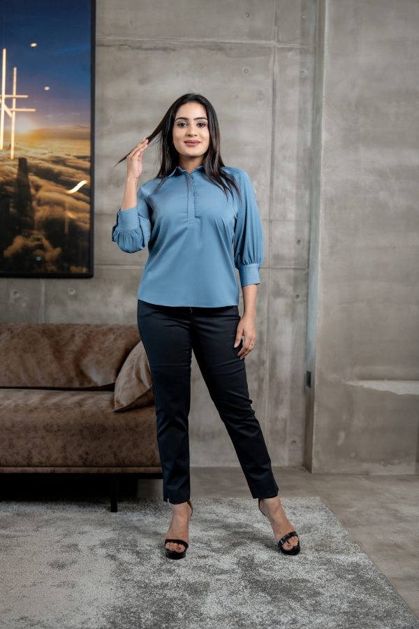 Raglan Sleeved Shirt Collared Top - Image 3
