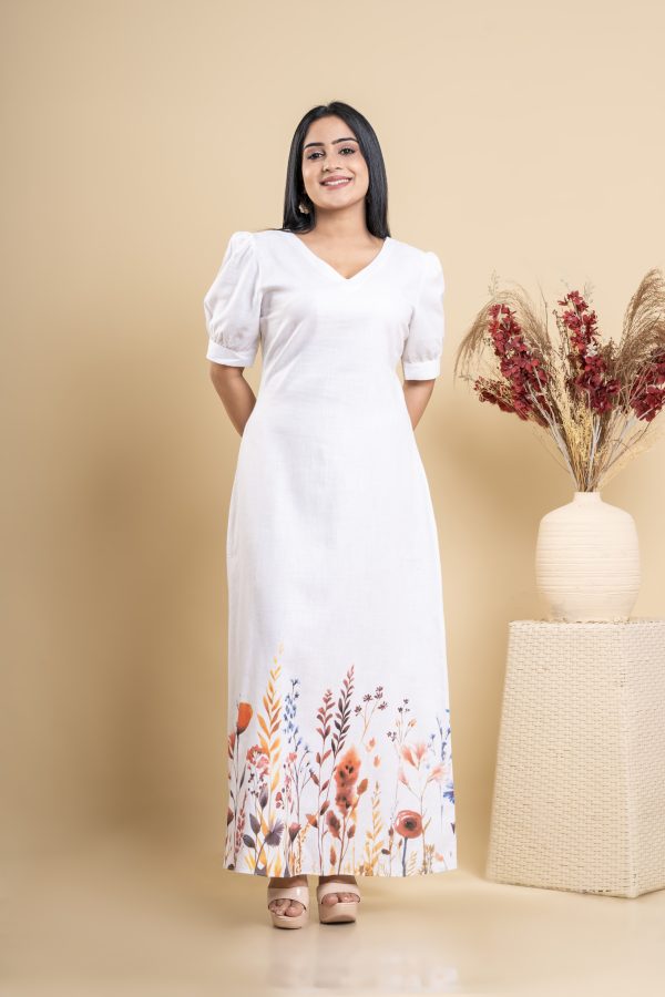 Floral Printed V Neck White Maxi Dress - Image 2