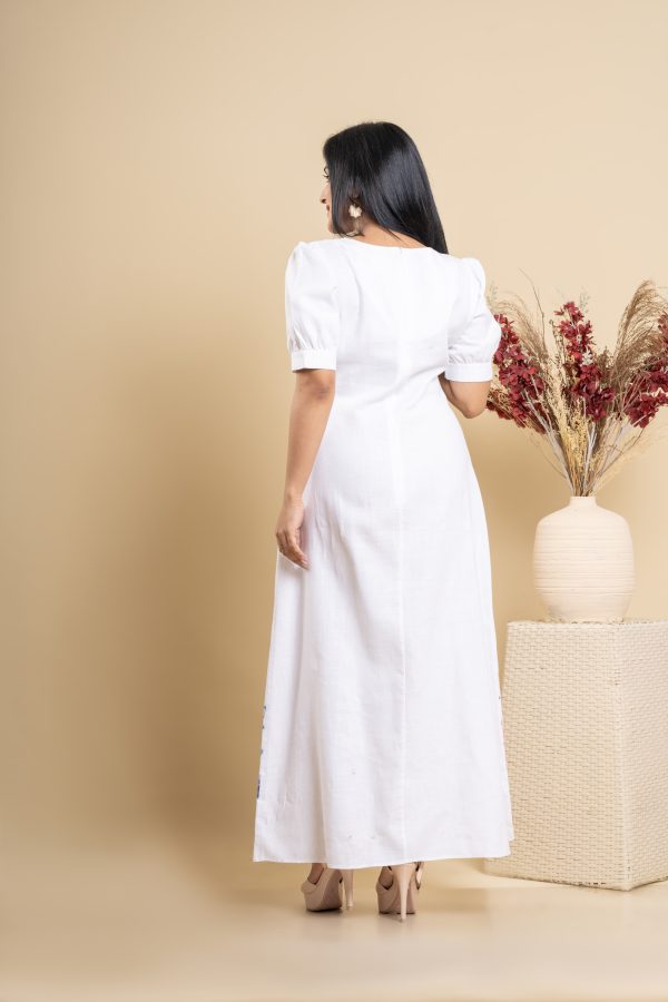 Floral Printed V Neck White Maxi Dress - Image 4