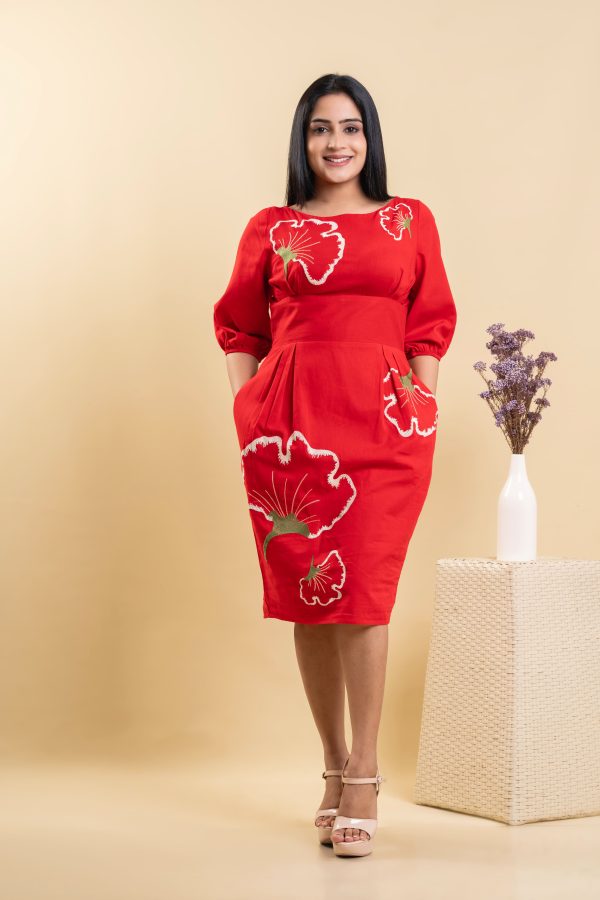 Floral Embroidered Pencil-Cut Midi Dress - Image 5