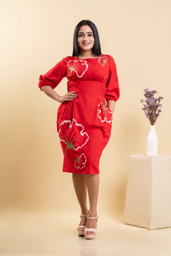 Floral Embroidered Pencil-Cut Midi Dress - Image 4