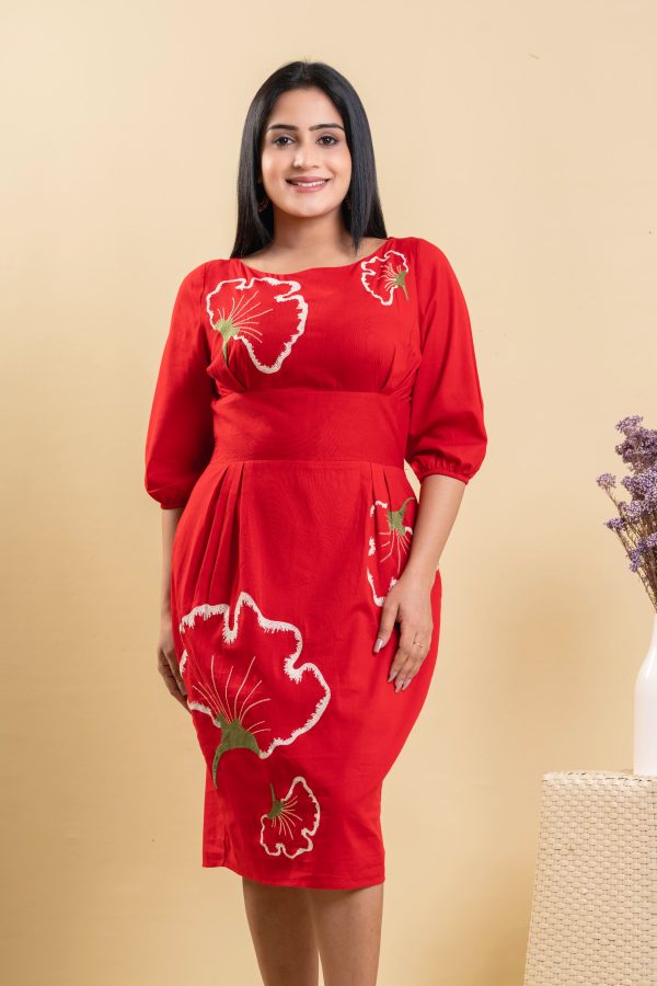 Floral Embroidered Pencil-Cut Midi Dress - Image 3
