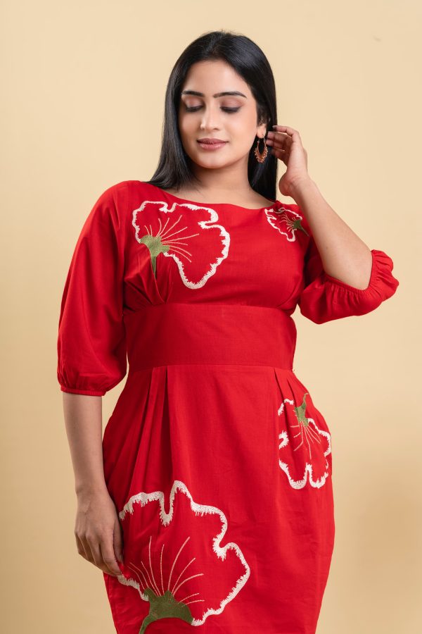Floral Embroidered Pencil-Cut Midi Dress - Image 2