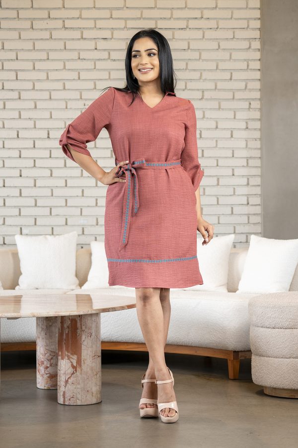 Embroidered Belted Short Dress - Image 2
