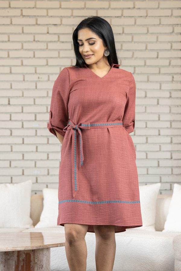 Embroidered Belted Short Dress - Image 4