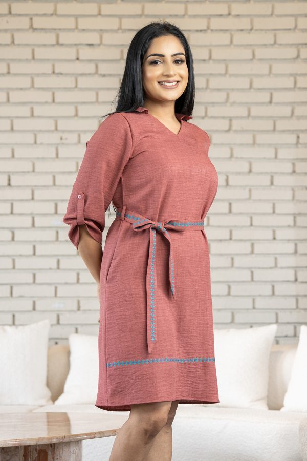 Embroidered Belted Short Dress - Image 5