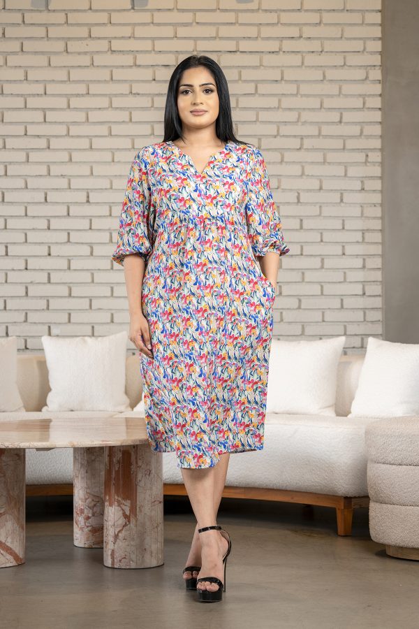Floral Patterned Notch Necked Short Dress