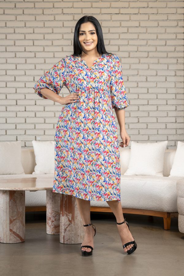 Floral Patterned Notch Necked Short Dress - Image 3