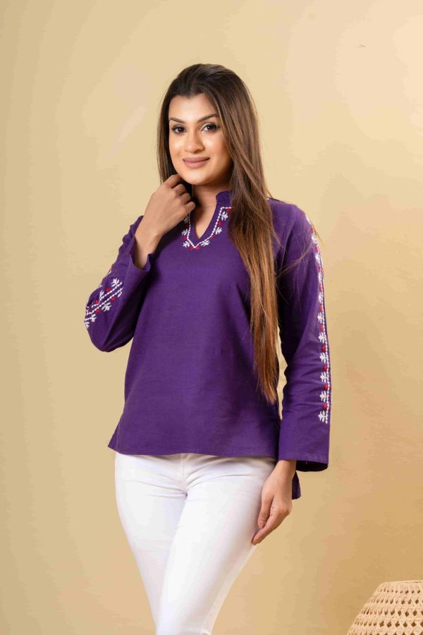 Embroidered Notch Necked Top - Image 3