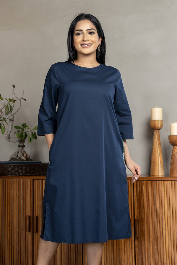 Pocket Open Embroidered Short Dress