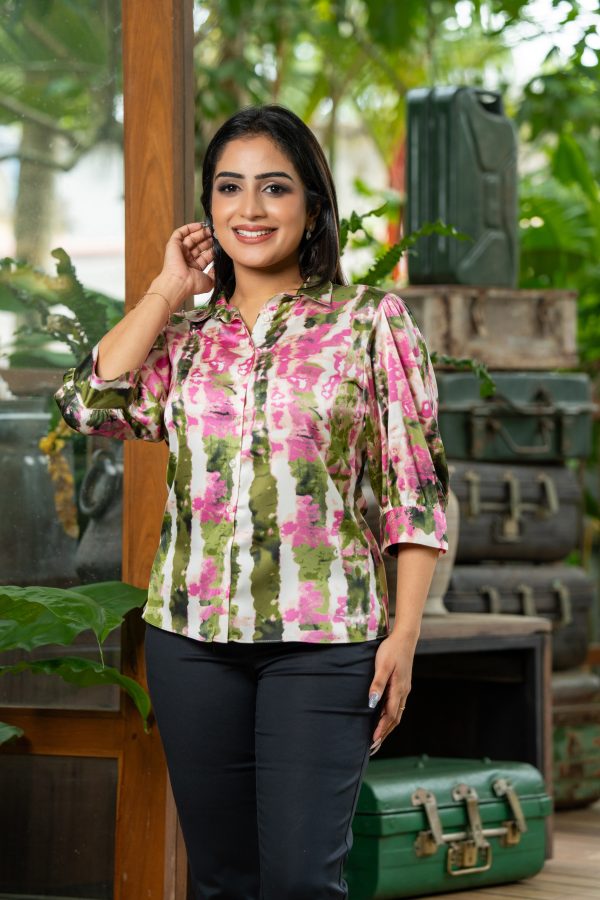 Puff Sleeved Button Up Shirt Blouse - Image 2