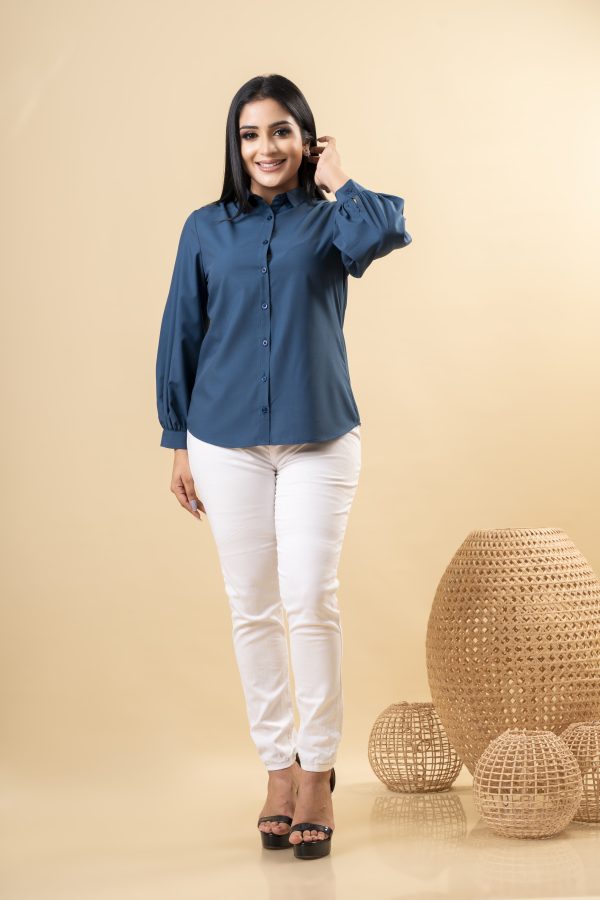 Long Puff Sleeved Button Up Shirt Blouse - Image 4