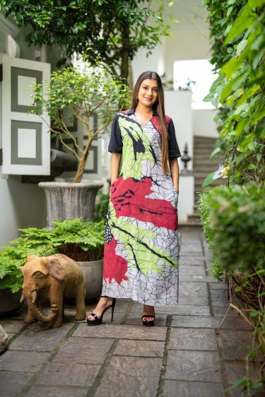 Abstract Printed Batik Maxi Dress