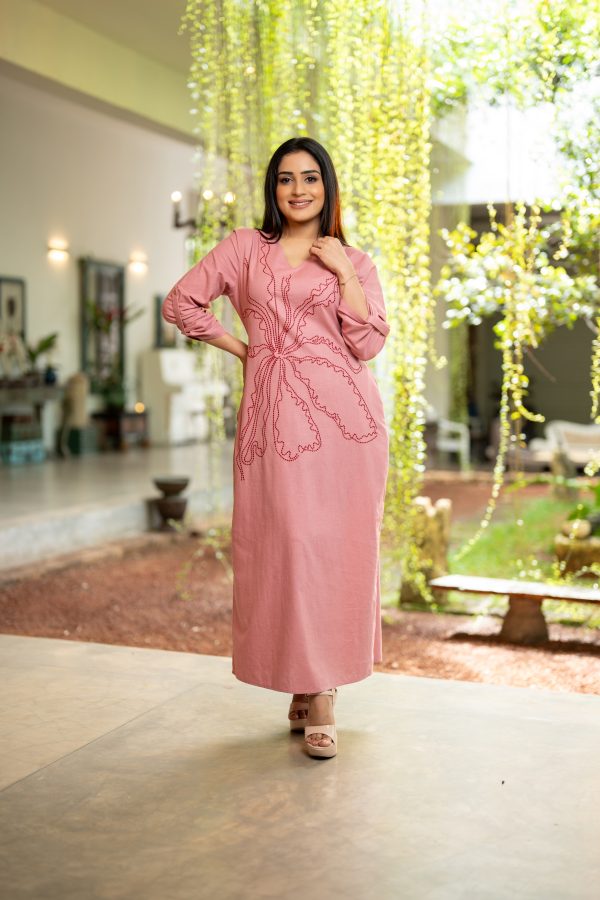 Abstract Floral Embroidered Maxi Dress