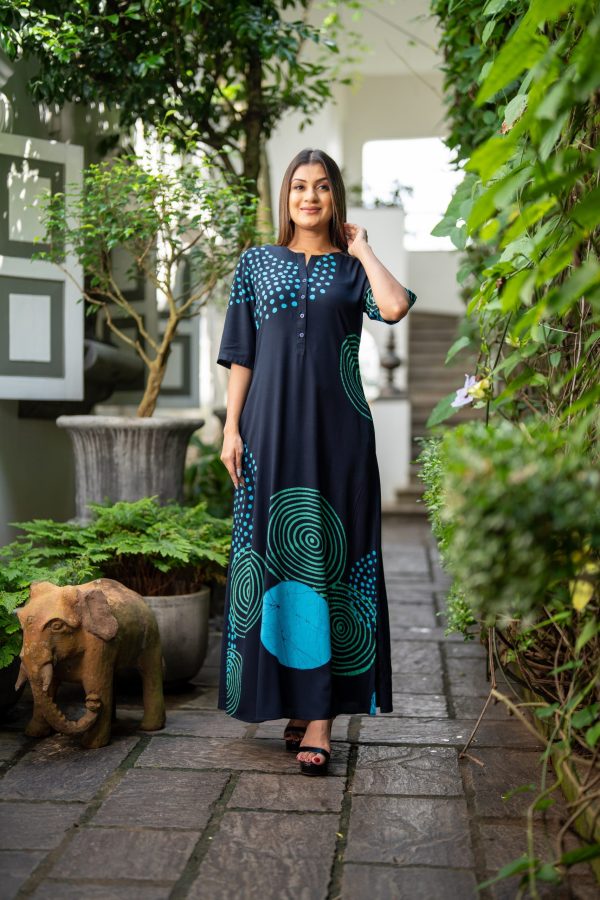 Abstract Printed Jewel Necked Batik Maxi Dress - Image 2