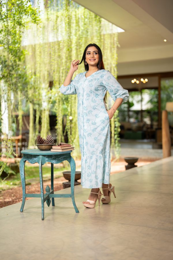Abstract Floral Patterned Bottom Frilled Maxi Dress - Image 3