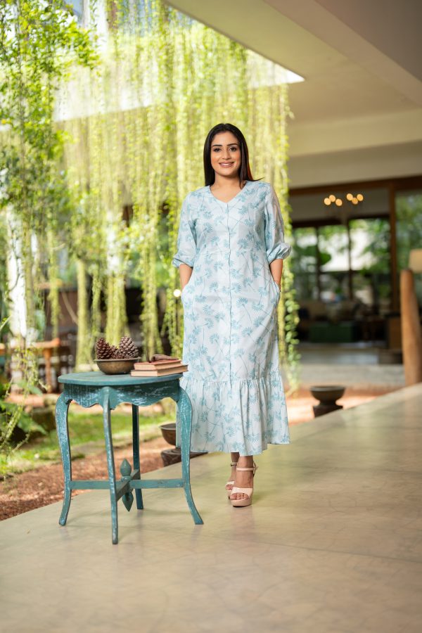 Abstract Floral Patterned Bottom Frilled Maxi Dress - Image 5