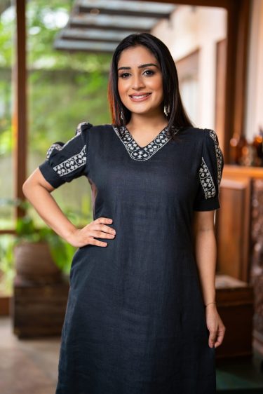 Sleeve & Neck Embroidered Short Dress