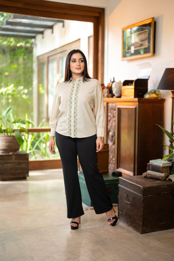 Geometric embroidered long sleeved shirt blouse - Image 4