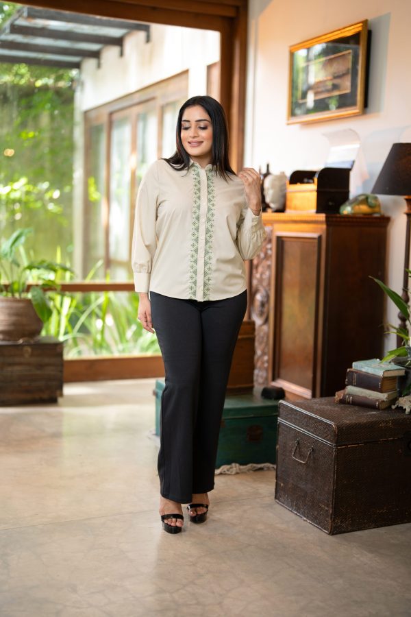 Geometric embroidered long sleeved shirt blouse - Image 5