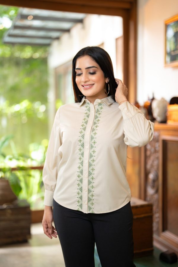 Geometric embroidered long sleeved shirt blouse - Image 2