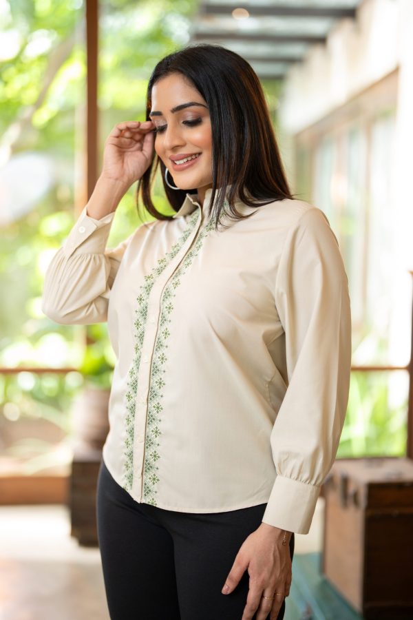 Geometric embroidered long sleeved shirt blouse - Image 3