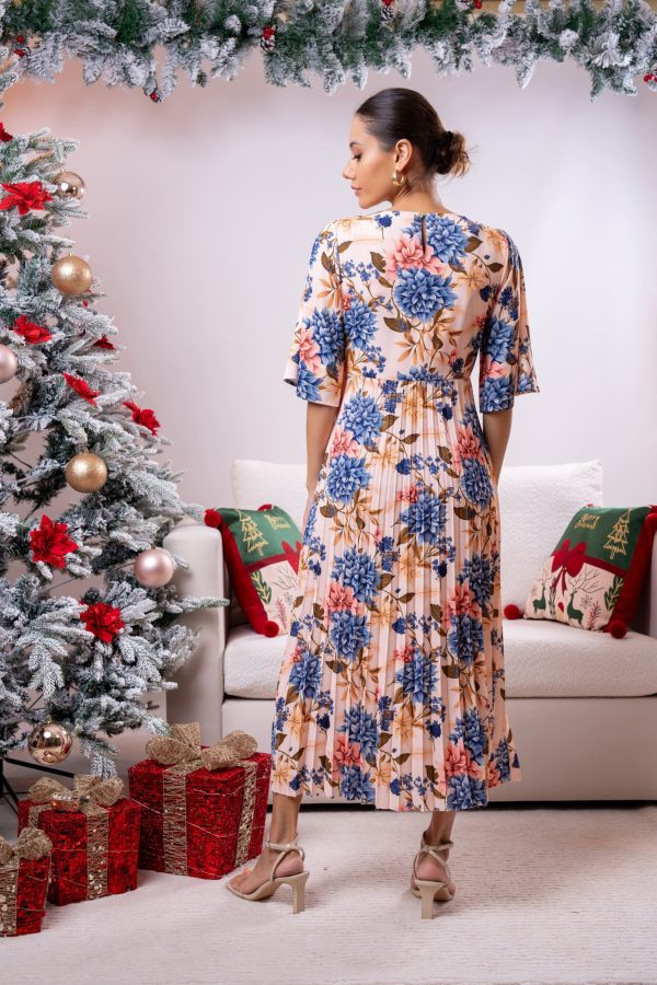 Flare Sleeved Pleated Party Wear Dress - Image 5