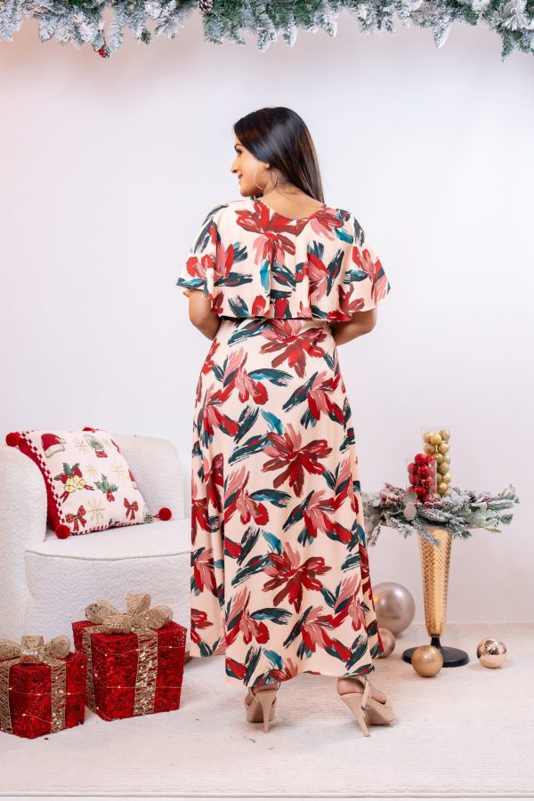 Abstract Patterned Frilled Neck Maxi Dress - Image 5